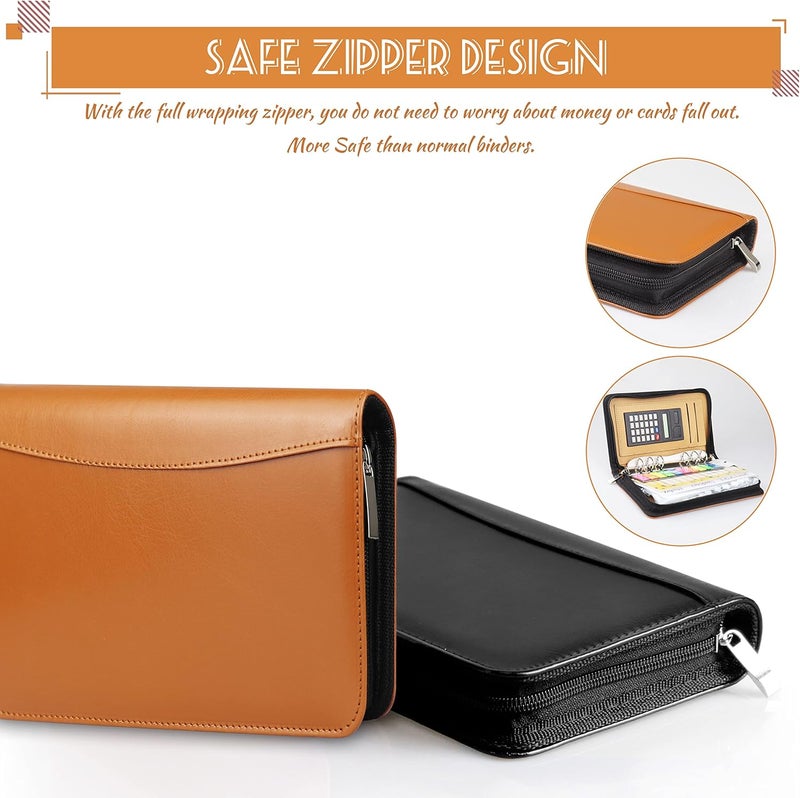 Nefeeko Budget Binder with Zipper Envelopes, Cash Envelopes for Budgeting, A6 PU Leather Budget Planner 2026 with Cash Envelopes Calculator, Bill Money Organizer for Cash Saving Budget System Wallet - Image 4